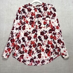 Lucky‎ Brand Blouse Womens M Floral Button Front Roll Tab Sleeve Boho